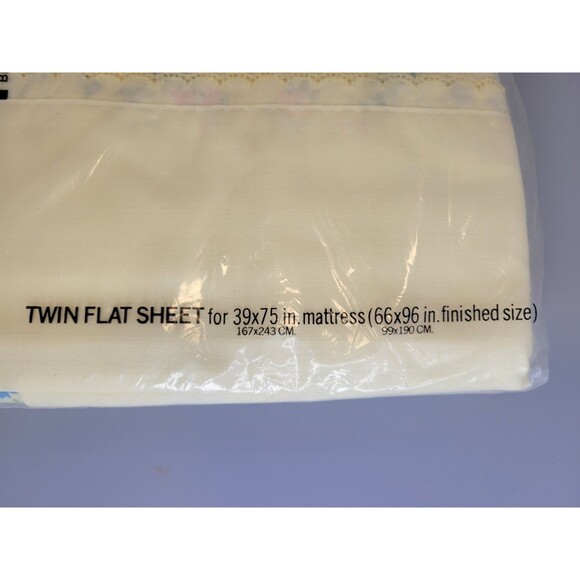 VTG NOS Statepride Twin Flat Bed Sheet Floral Yellow Pink Blue Scalloped Edge - Picture 6 of 6